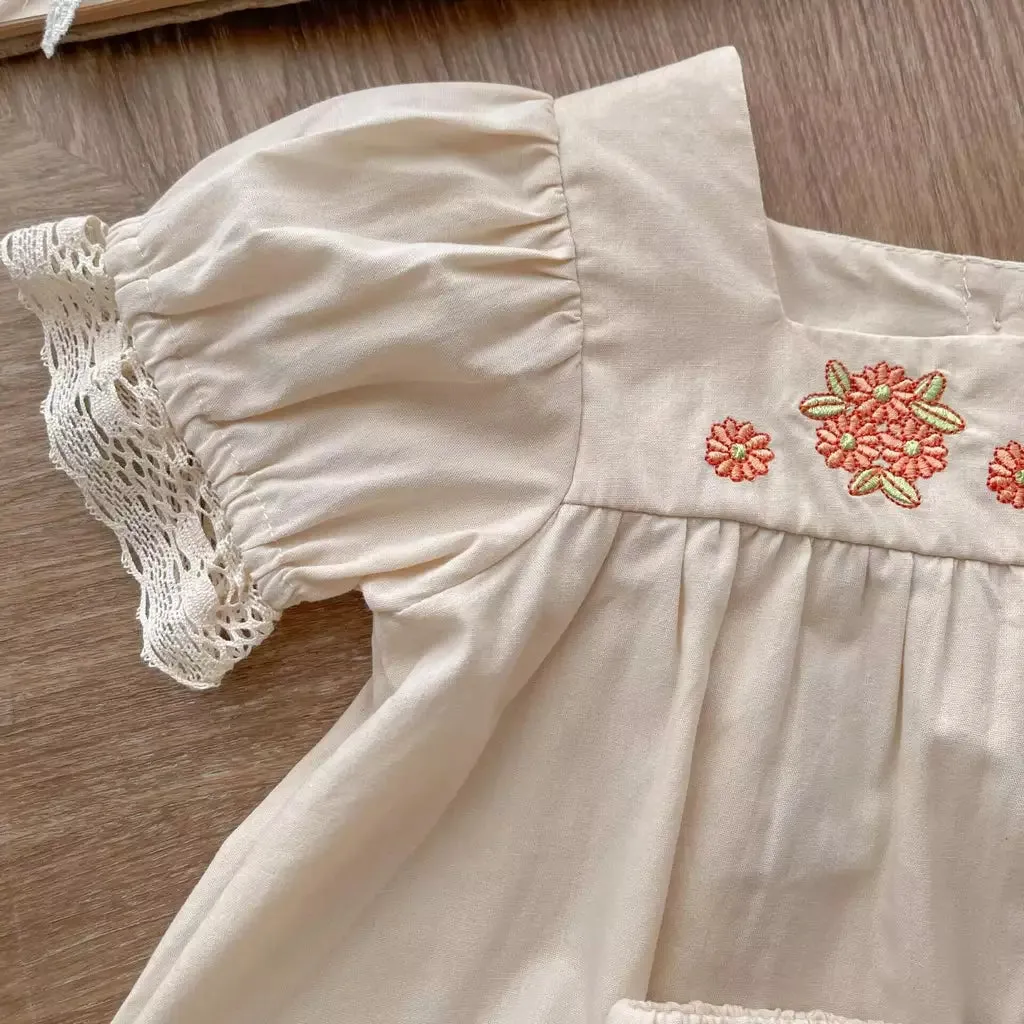Floral Embroidery Baby Peter Pan Tee & Short Set