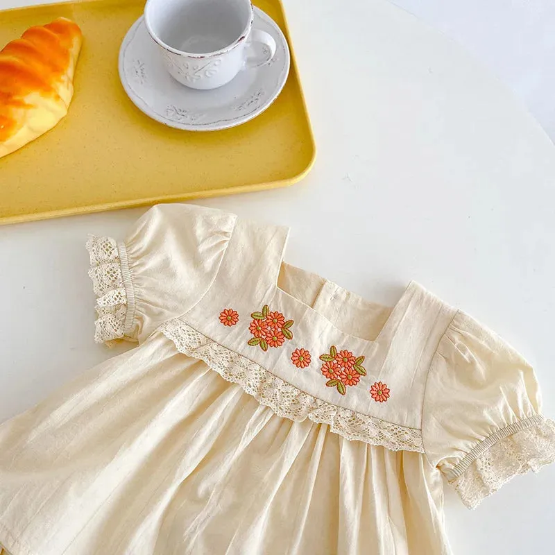 Floral Embroidery Baby Peter Pan Tee & Short Set