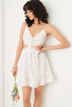 Floral Halter Tie Cut-Out Side's Open Back Mini Dress