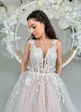 Floral Tulle Wedding Dress - In Stock