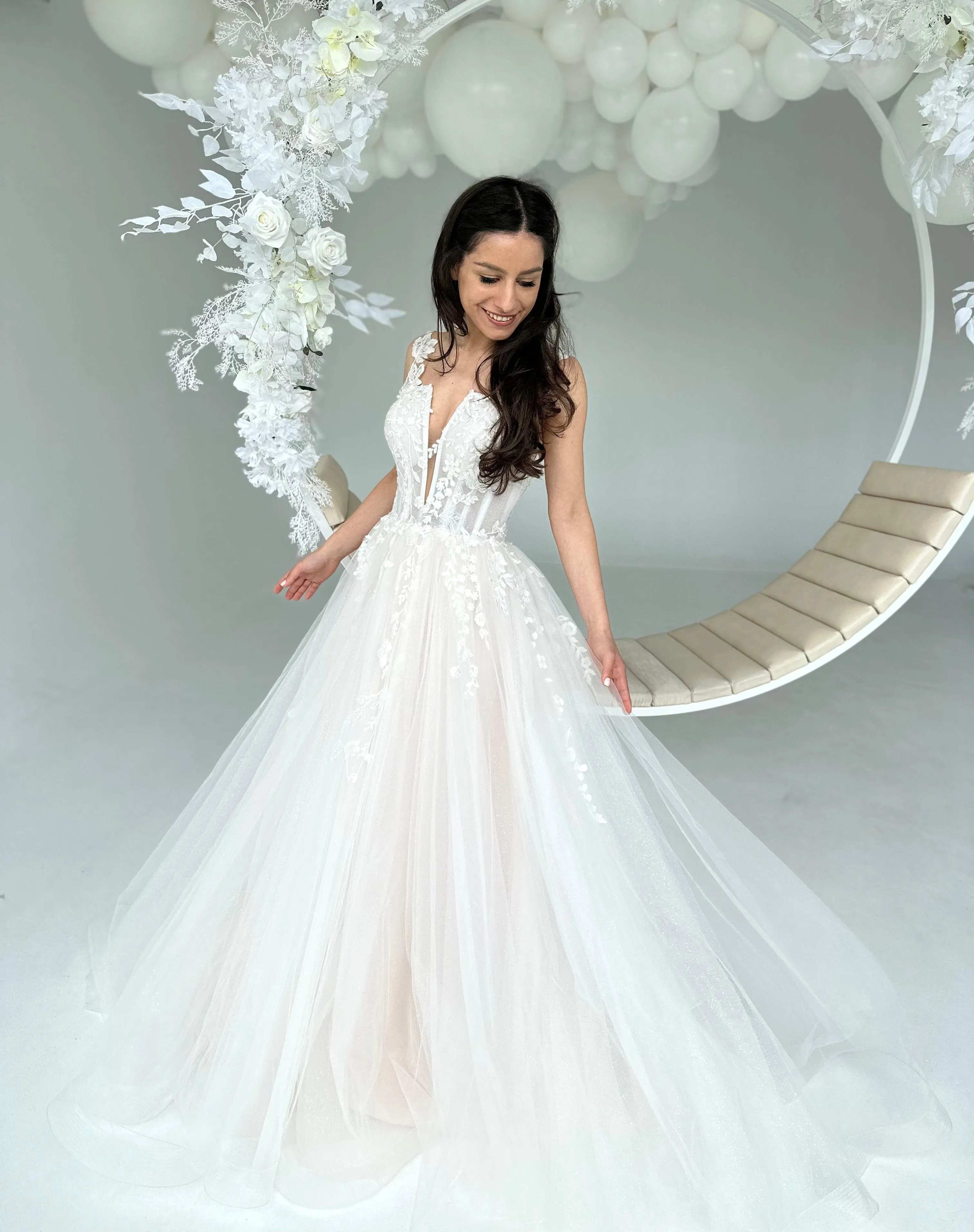 Floral Tulle Wedding Dress - In Stock