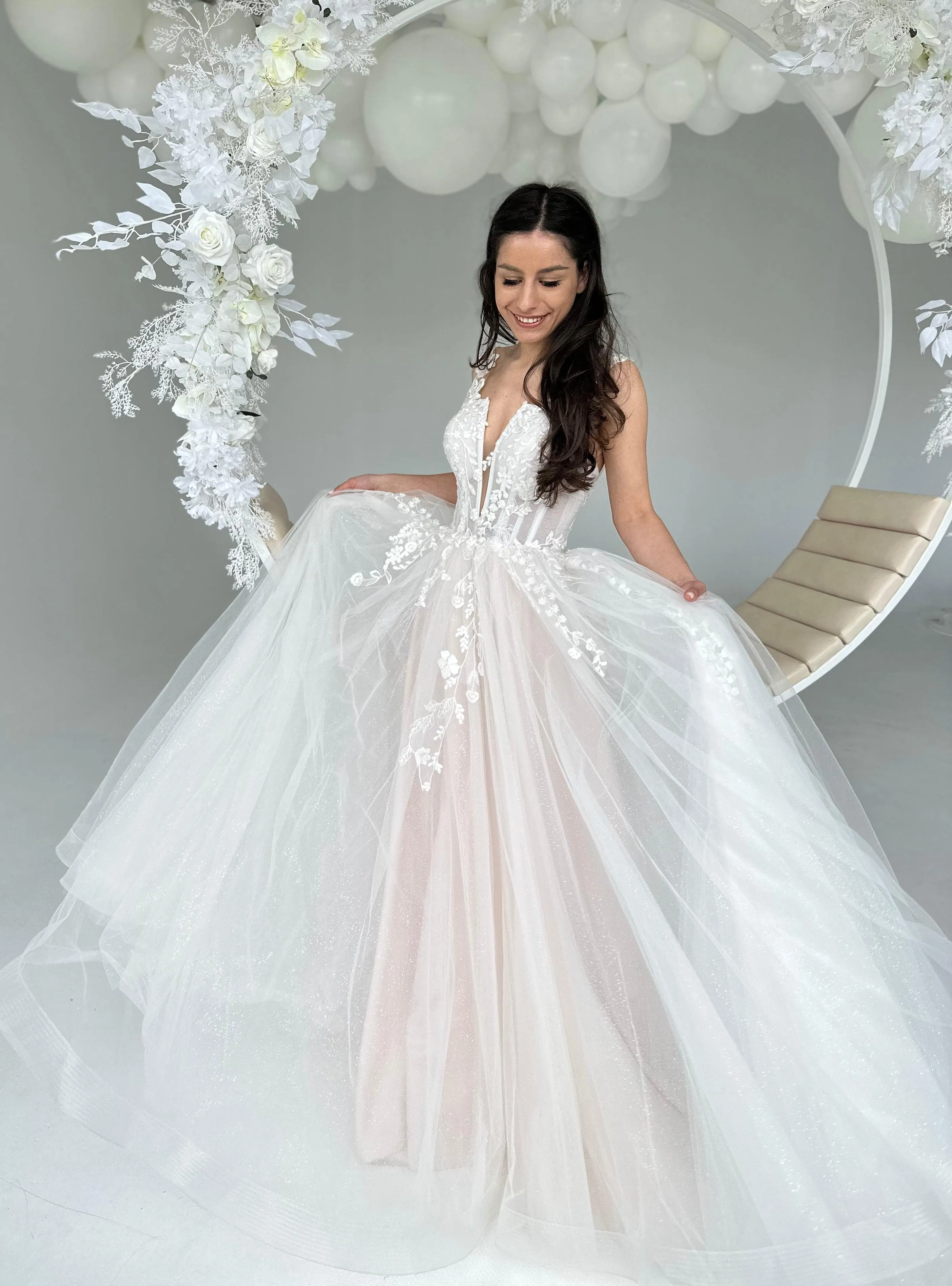 Floral Tulle Wedding Dress - In Stock