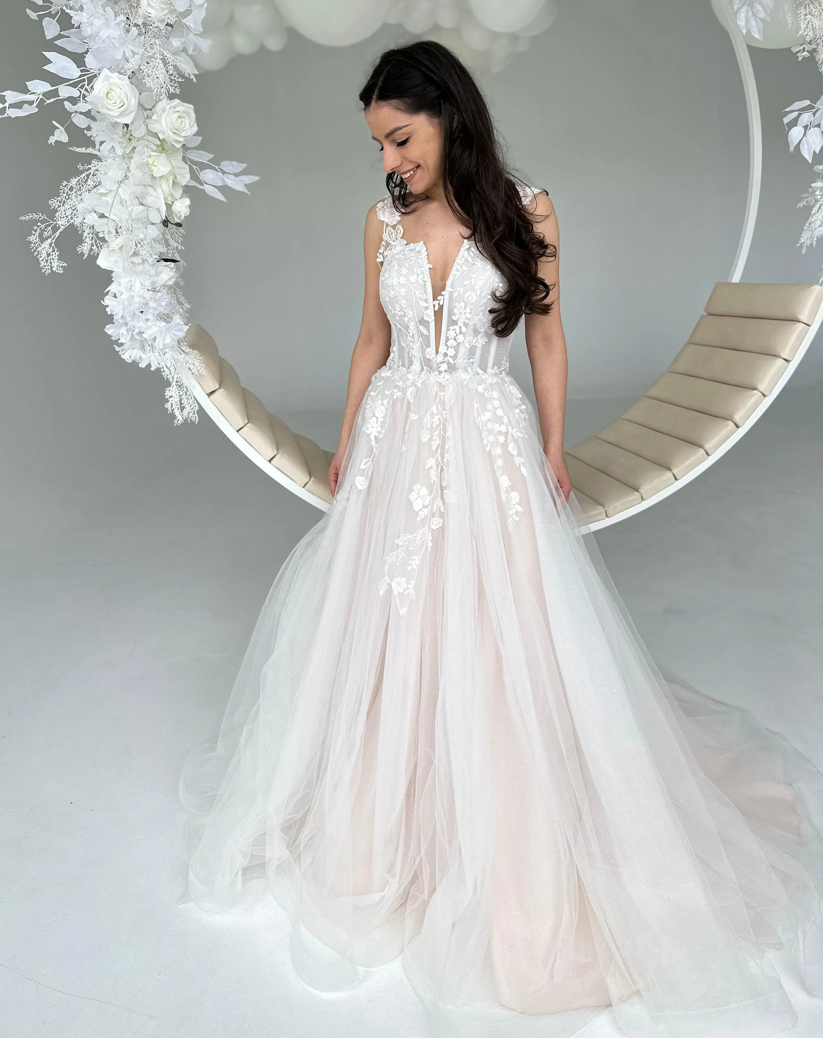 Floral Tulle Wedding Dress - In Stock