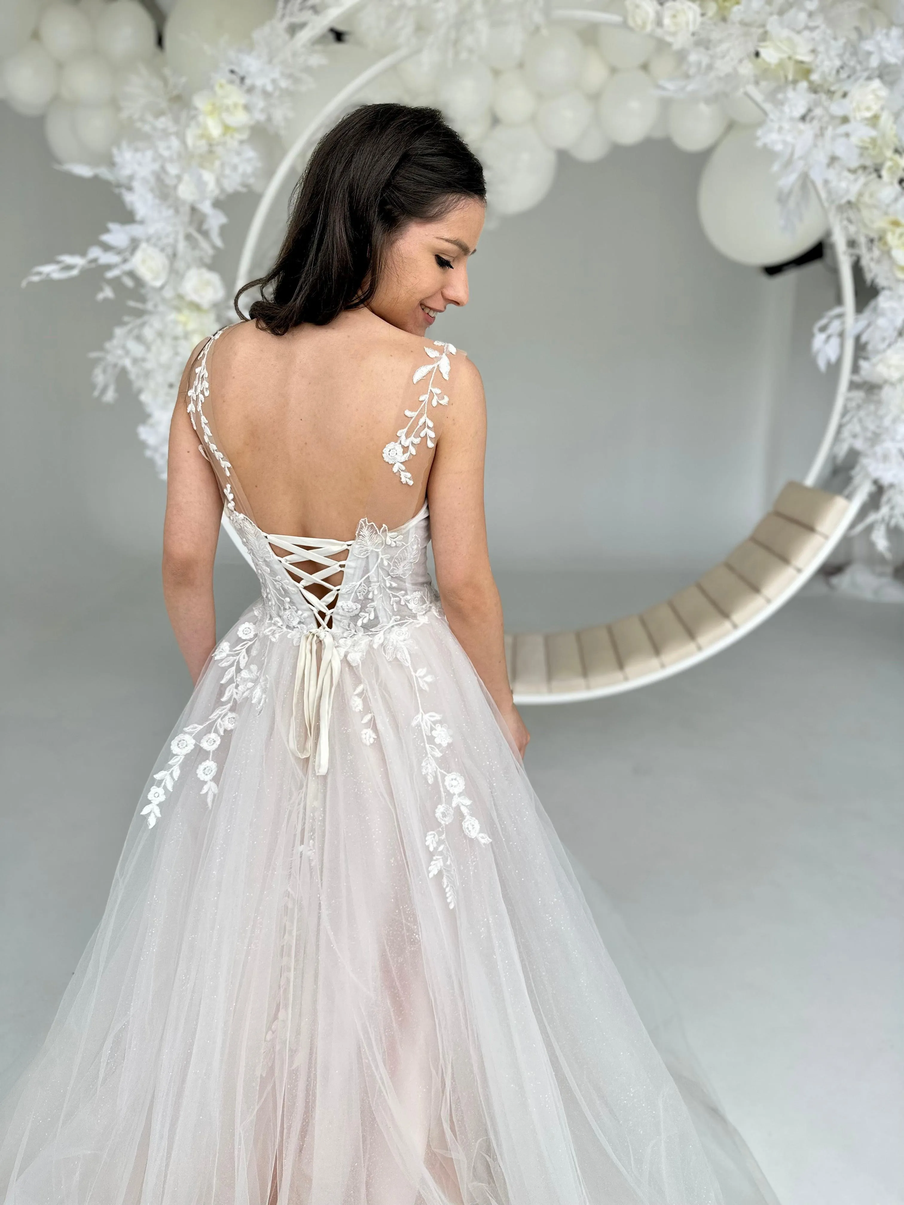 Floral Tulle Wedding Dress - In Stock