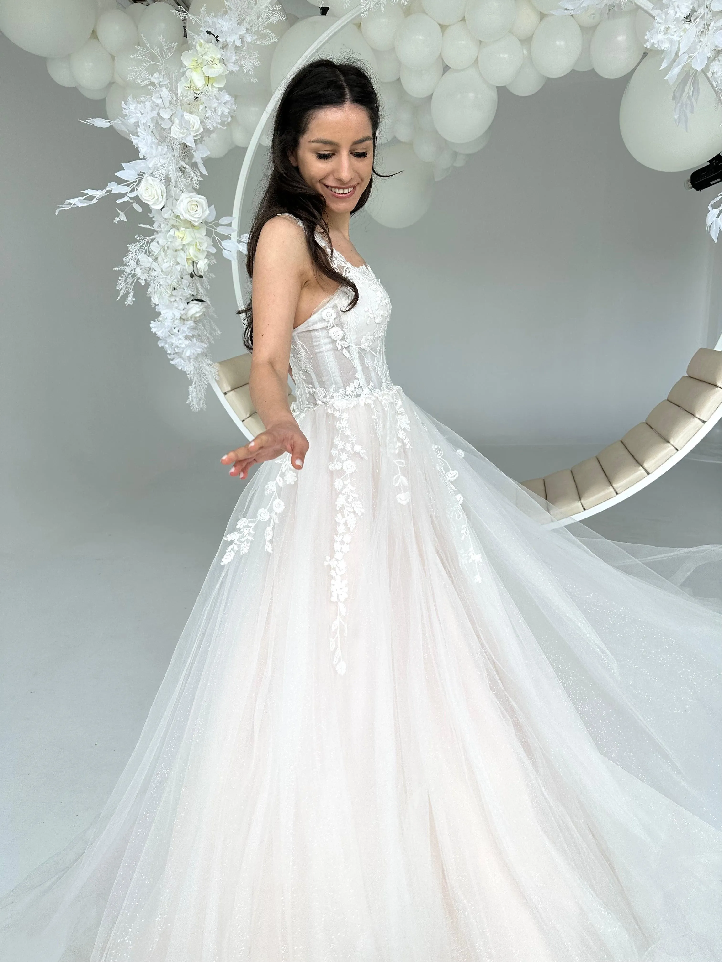 Floral Tulle Wedding Dress - In Stock