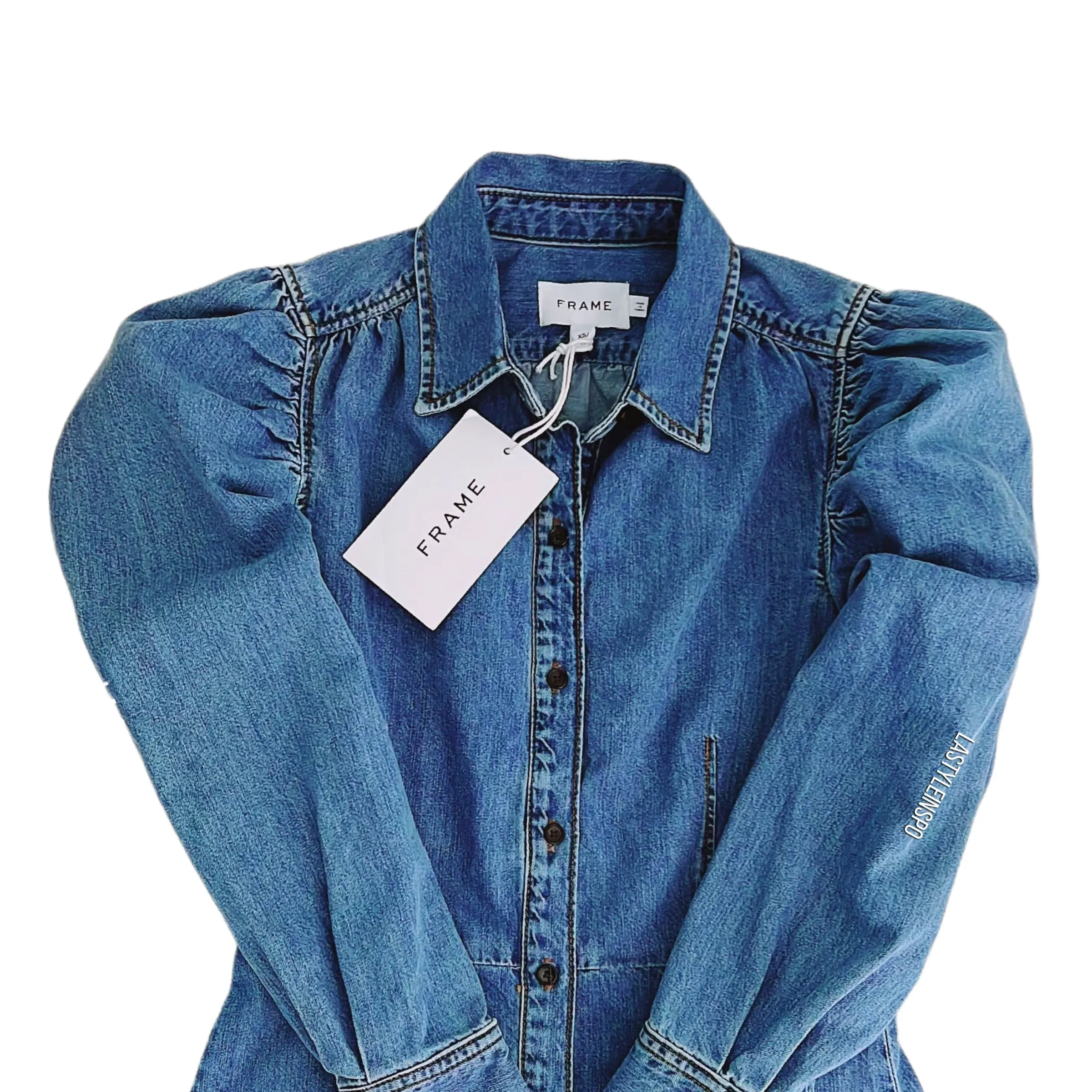 FRAME Denim Exaggerated Puff Long Sleeved Denim Dress XS