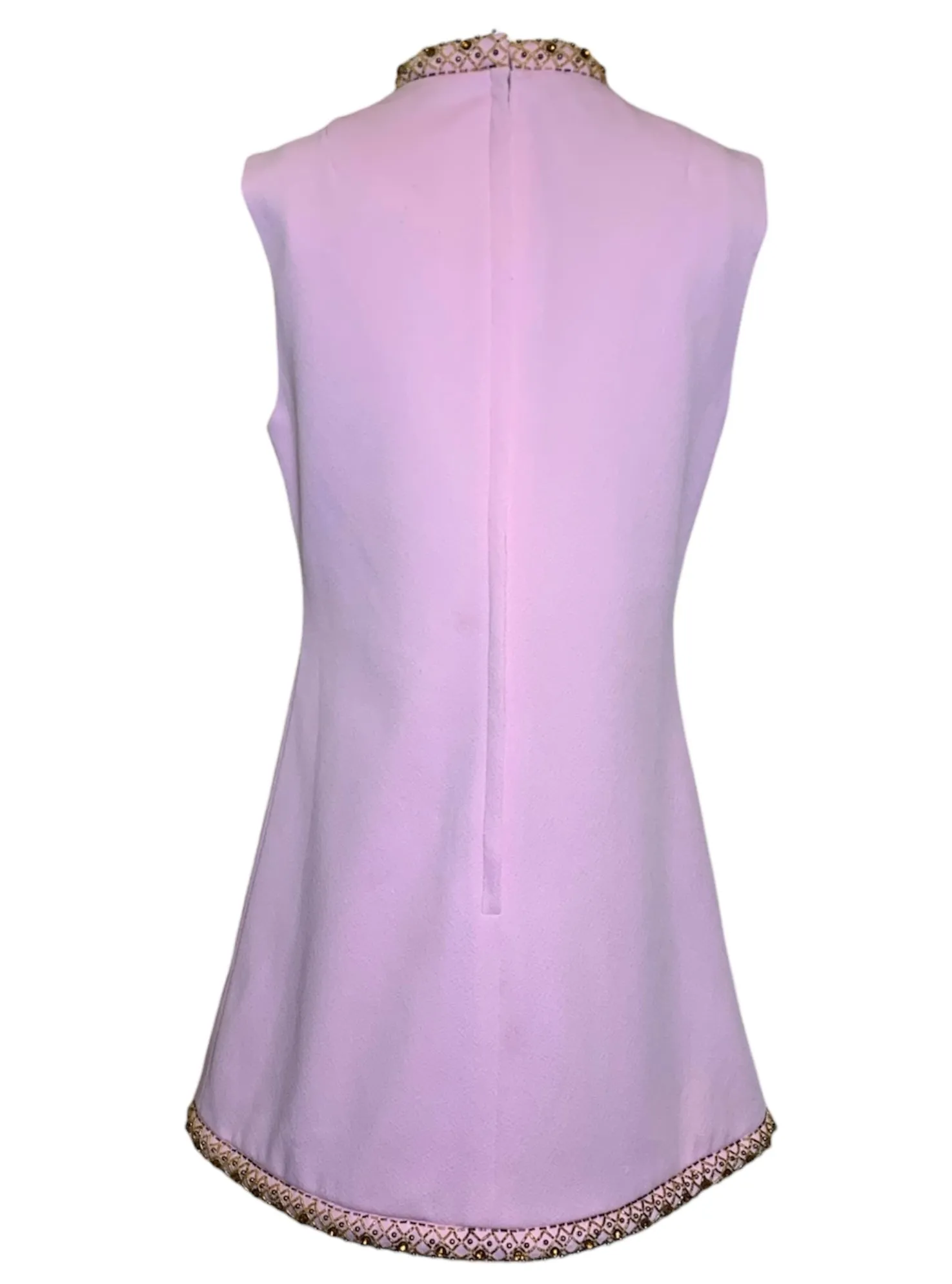 Fred Rothschild 60s Bubblegum Pink Shift Dress with Amber Embellished Collar & Hem