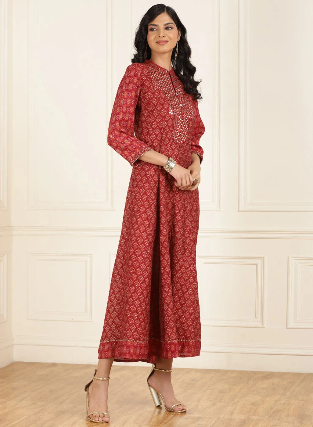 Fuchsia Digital Printed A-line Dress