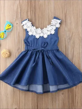 Garden Living Flower Lace Chambray Ruffle Dress