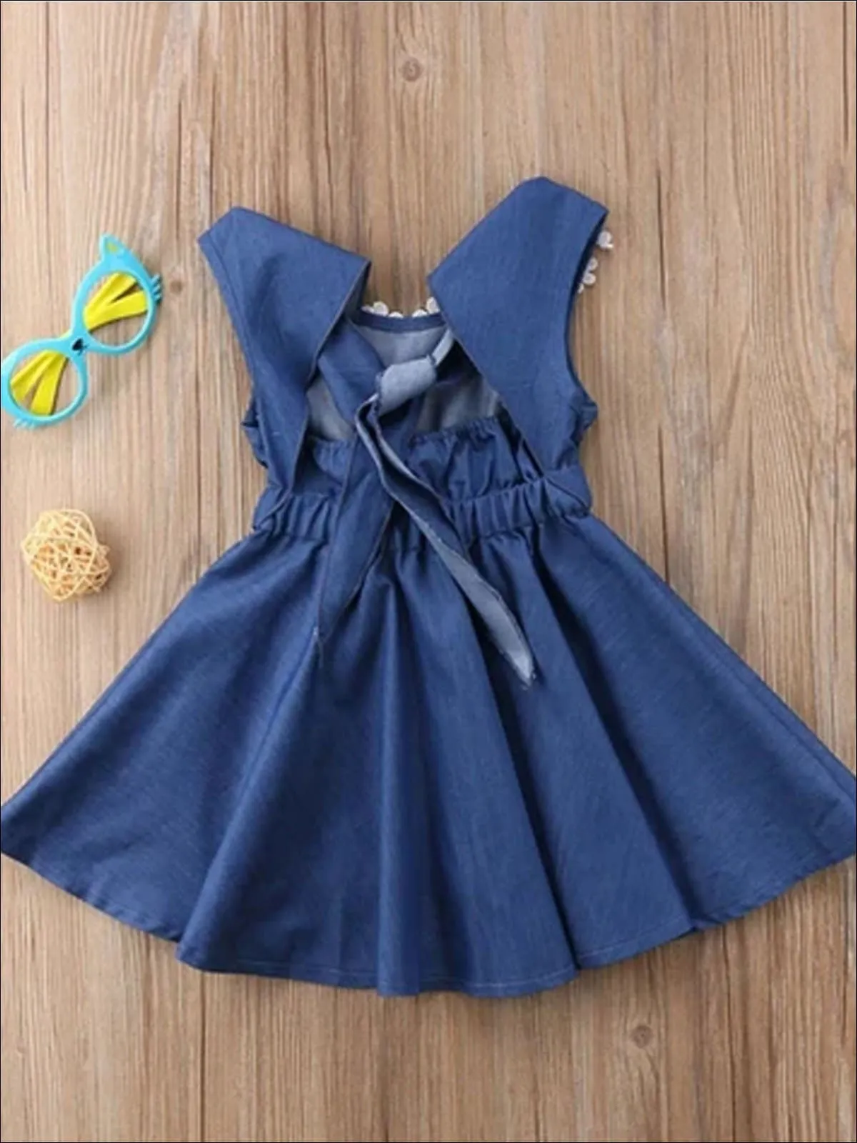 Garden Living Flower Lace Chambray Ruffle Dress