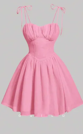 GH743 - Classic Simple A-Line Straps Sweetheart Ruched Short Homecoming Dress