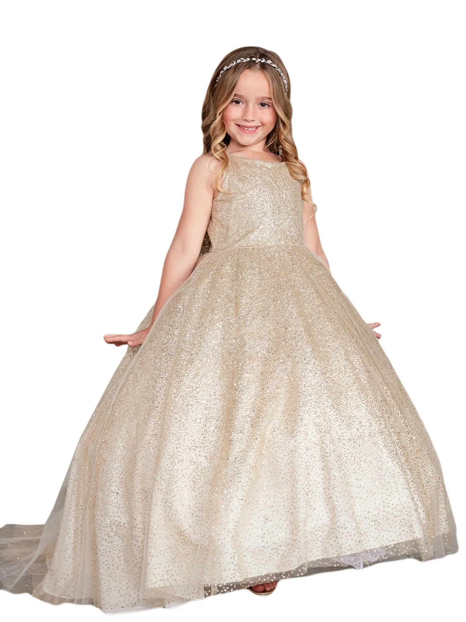 Girls Multi Color Sparkling Glitter Tulle Ombre Junior Bridesmaid 2-12