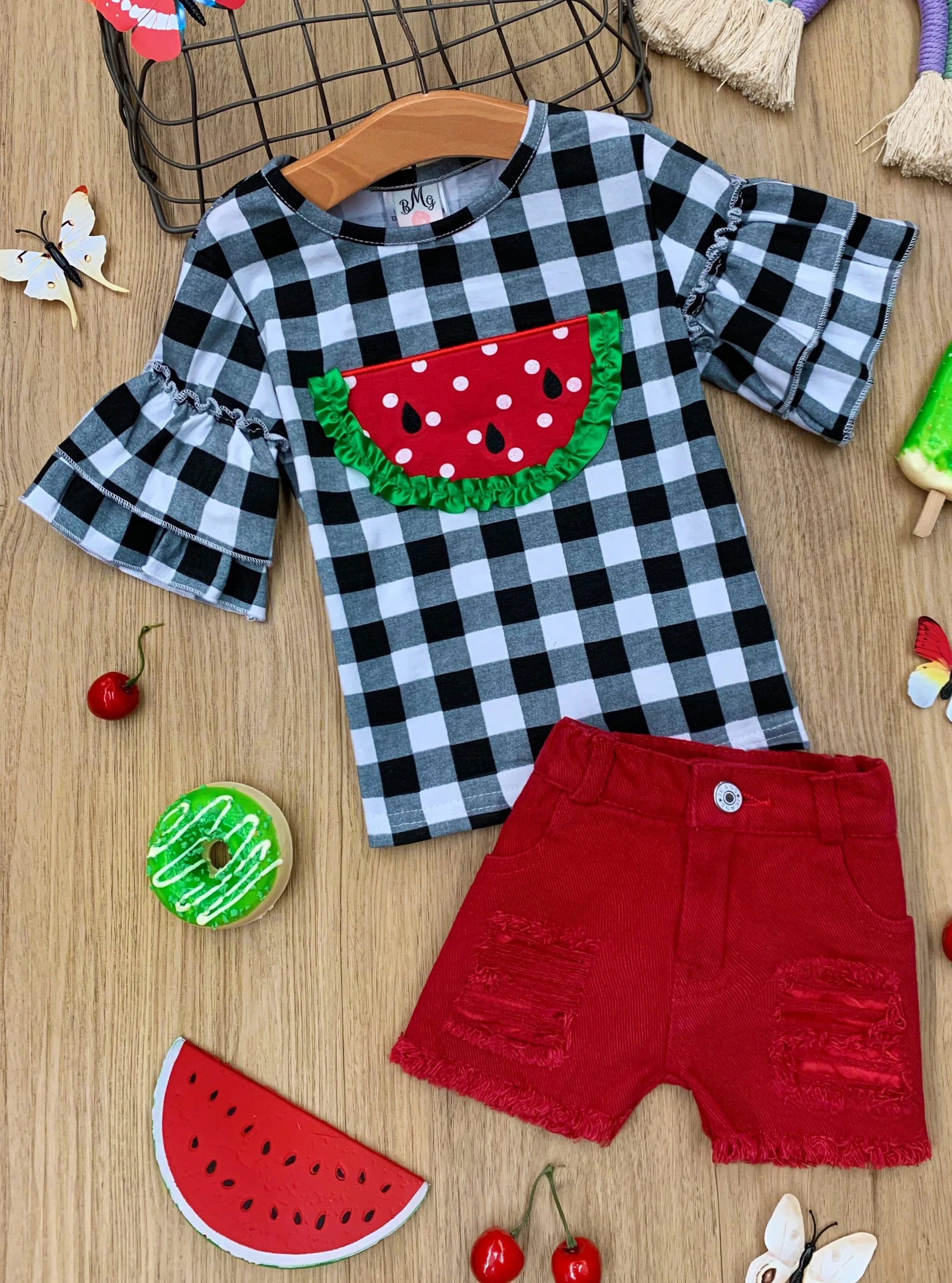 Girls One in a Melon Top and Denim Short Set