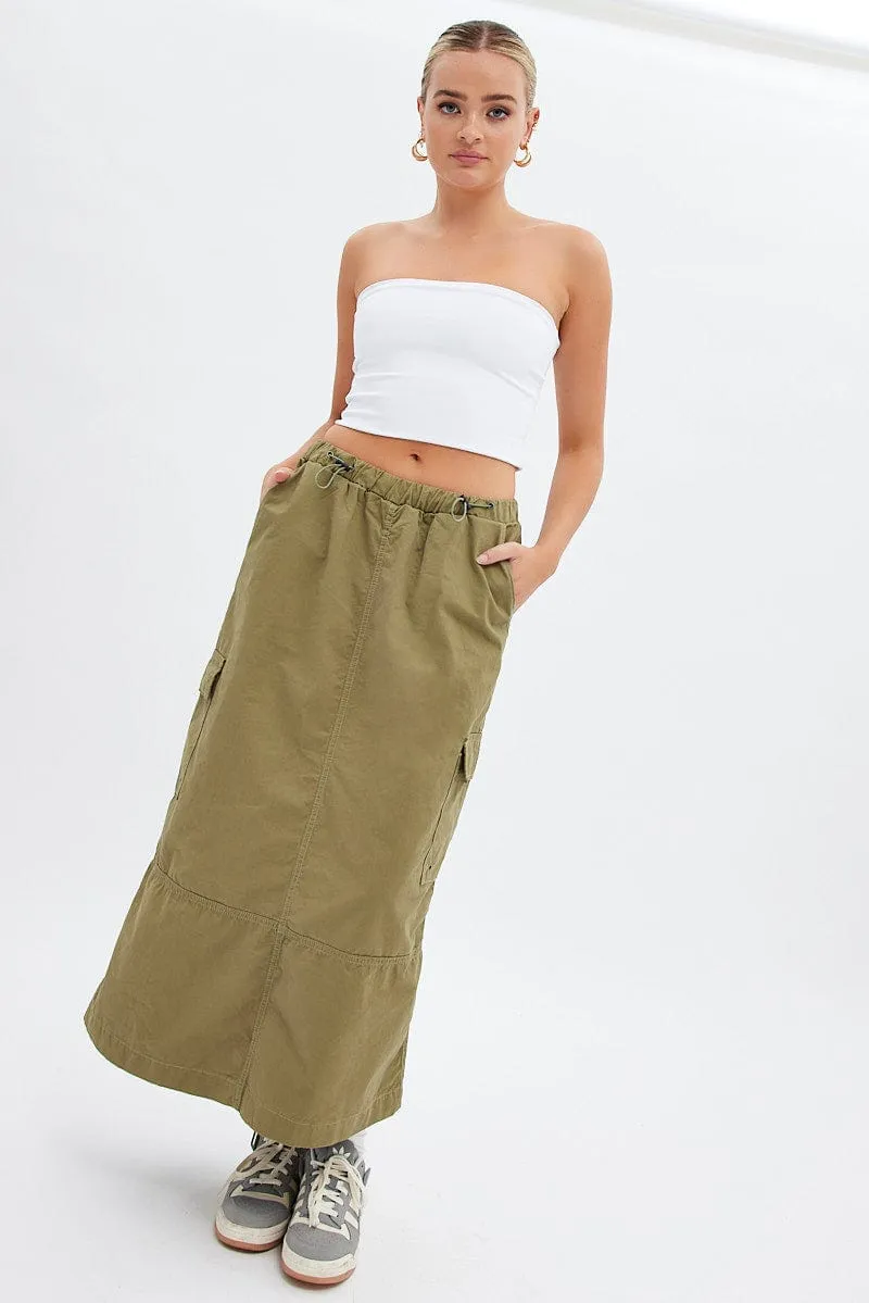 Green Maxi Skirt Low Rise Cargo Parachute