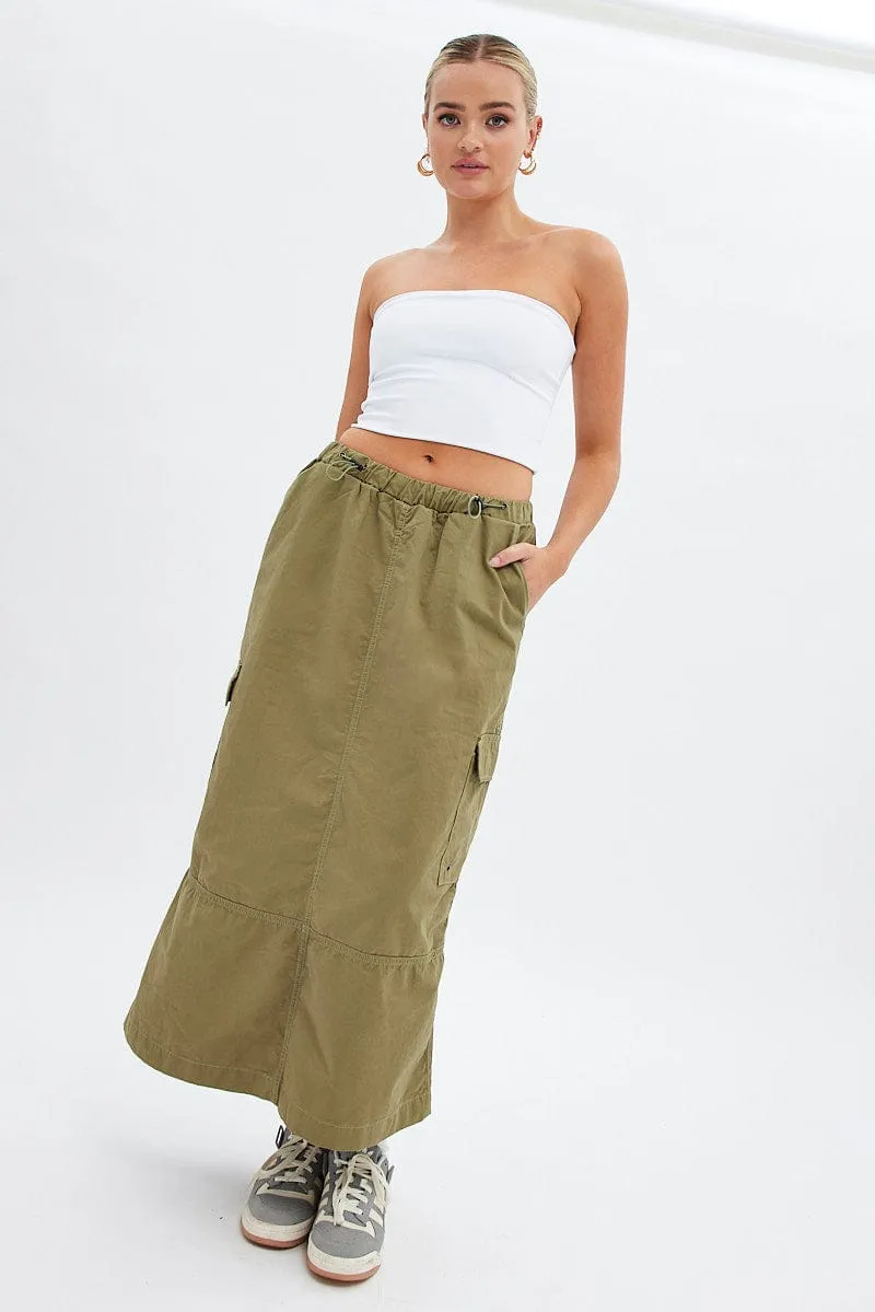 Green Maxi Skirt Low Rise Cargo Parachute