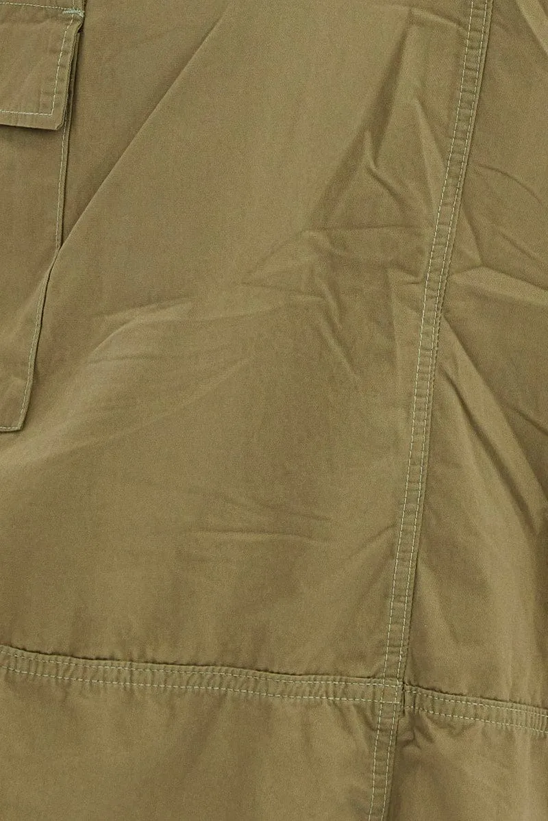 Green Maxi Skirt Low Rise Cargo Parachute