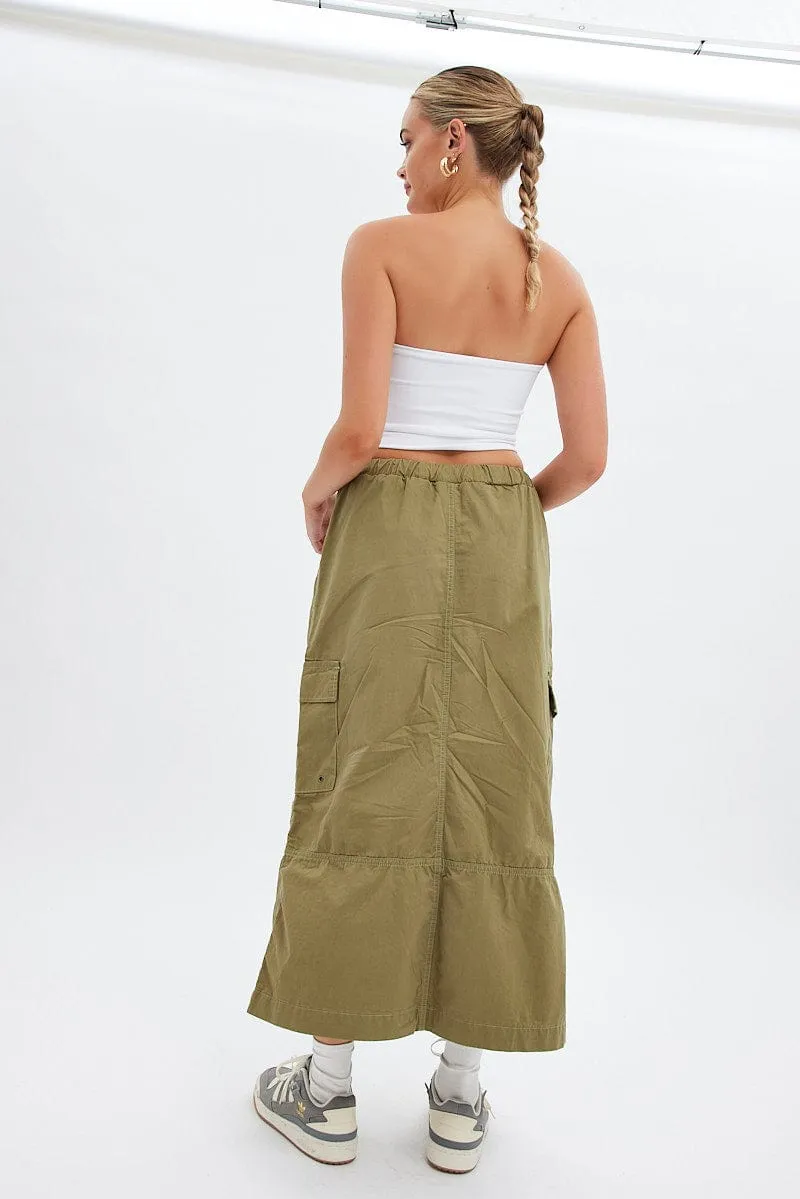 Green Maxi Skirt Low Rise Cargo Parachute