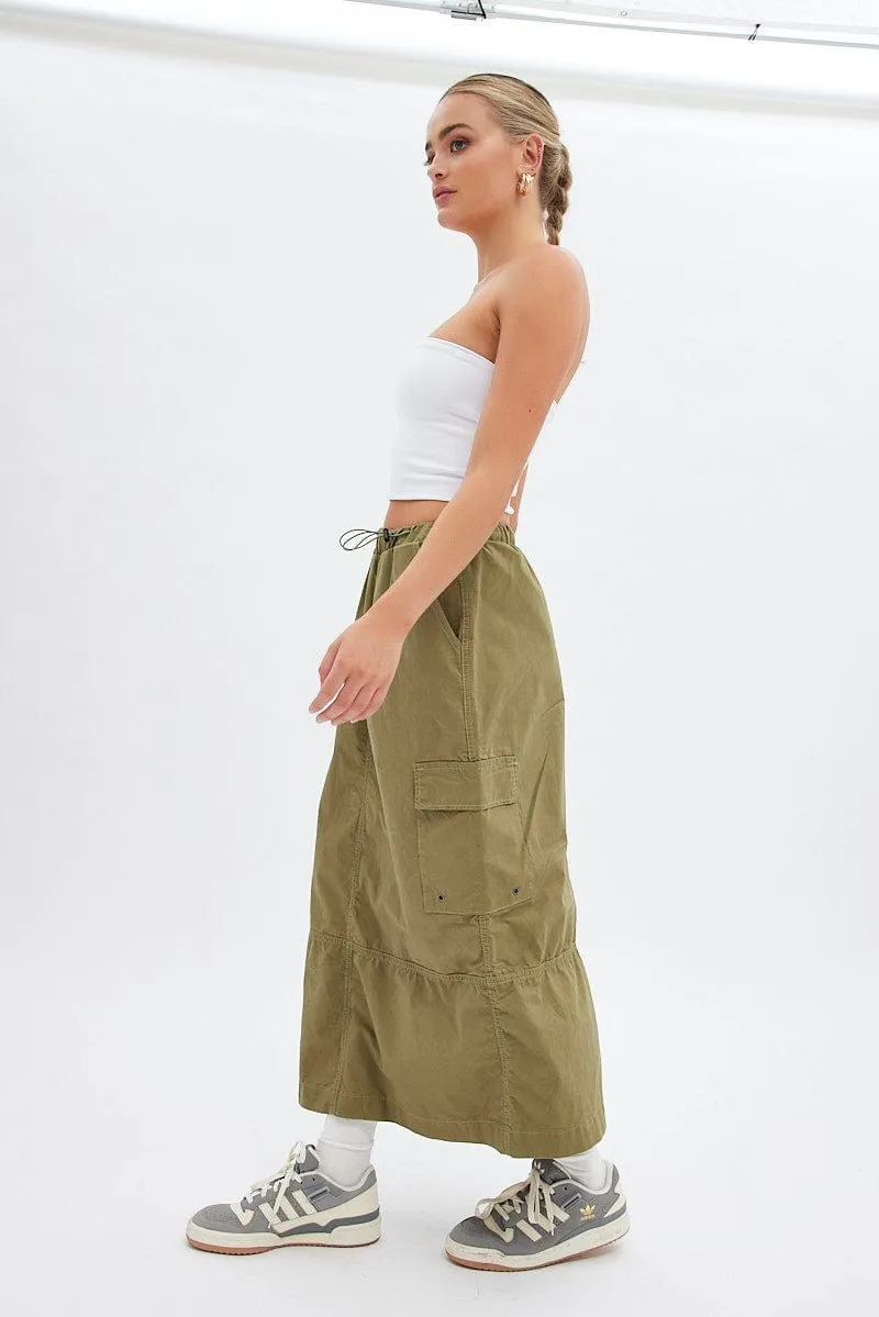 Green Maxi Skirt Low Rise Cargo Parachute