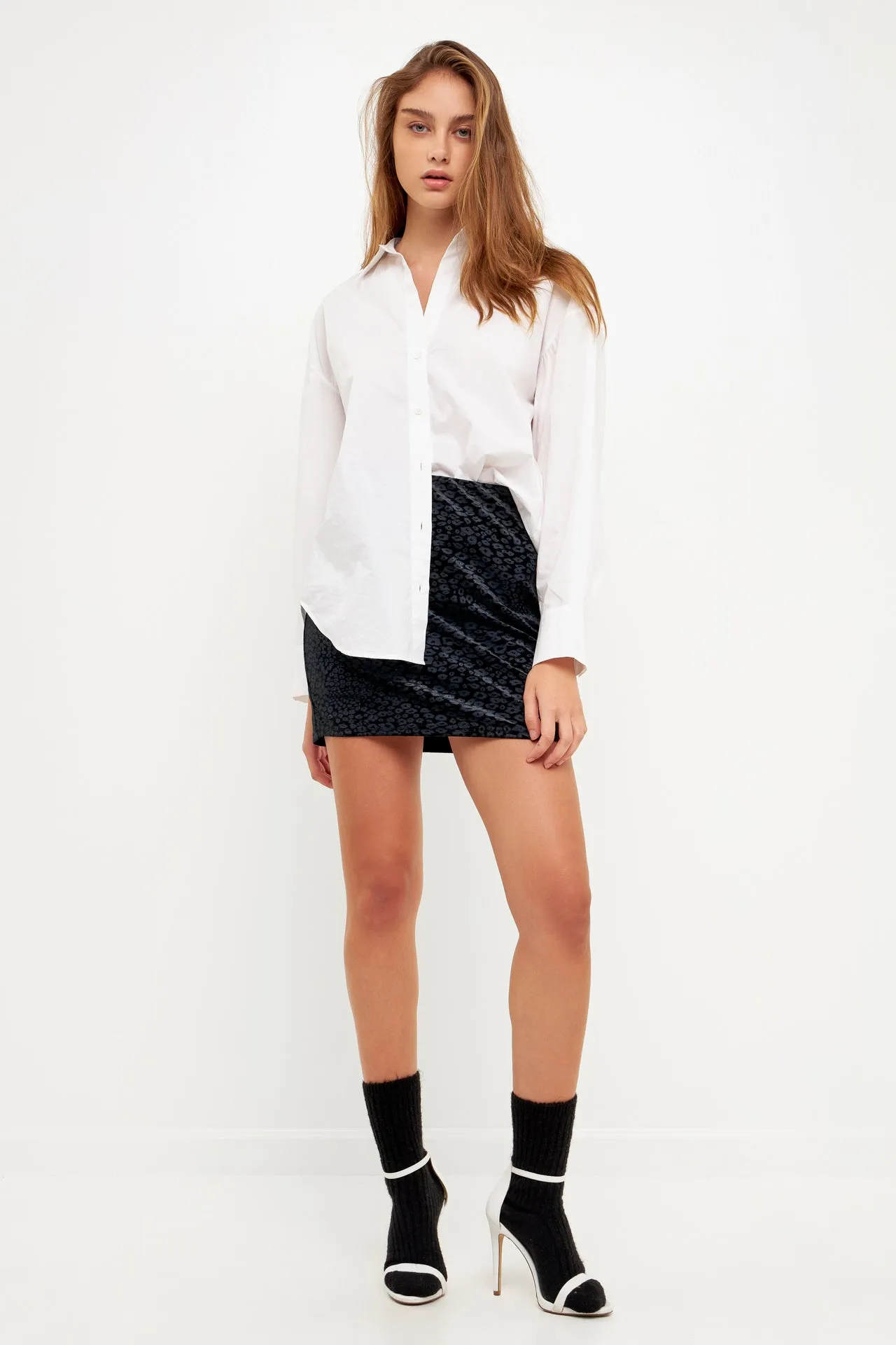 Grey Lab - Animal Print Velvet Skirt