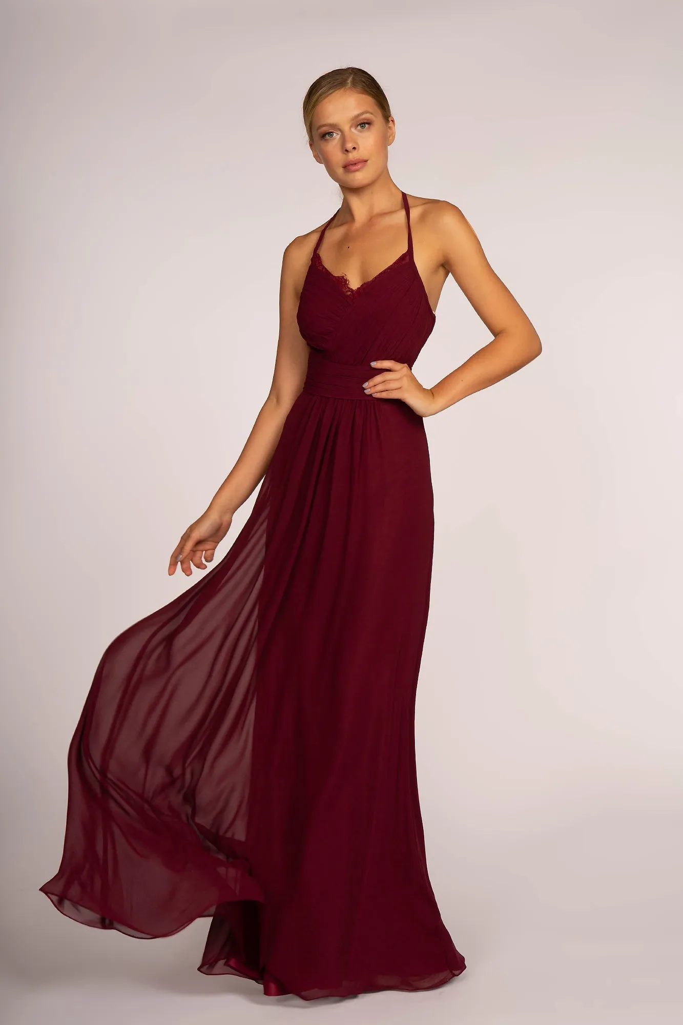 Halter Neck Chiffon Long Bridesmaid Dress