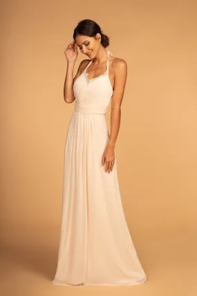 Halter Neck Chiffon Long Bridesmaid Dress