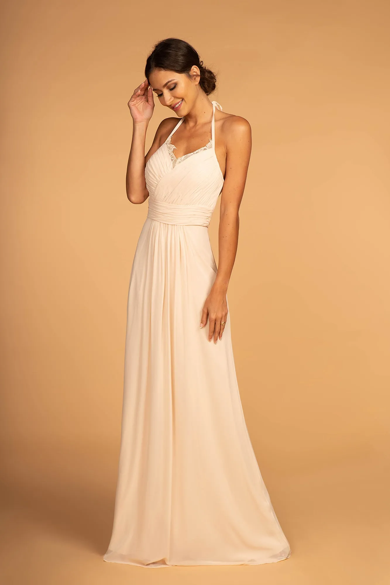 Halter Neck Chiffon Long Bridesmaid Dress