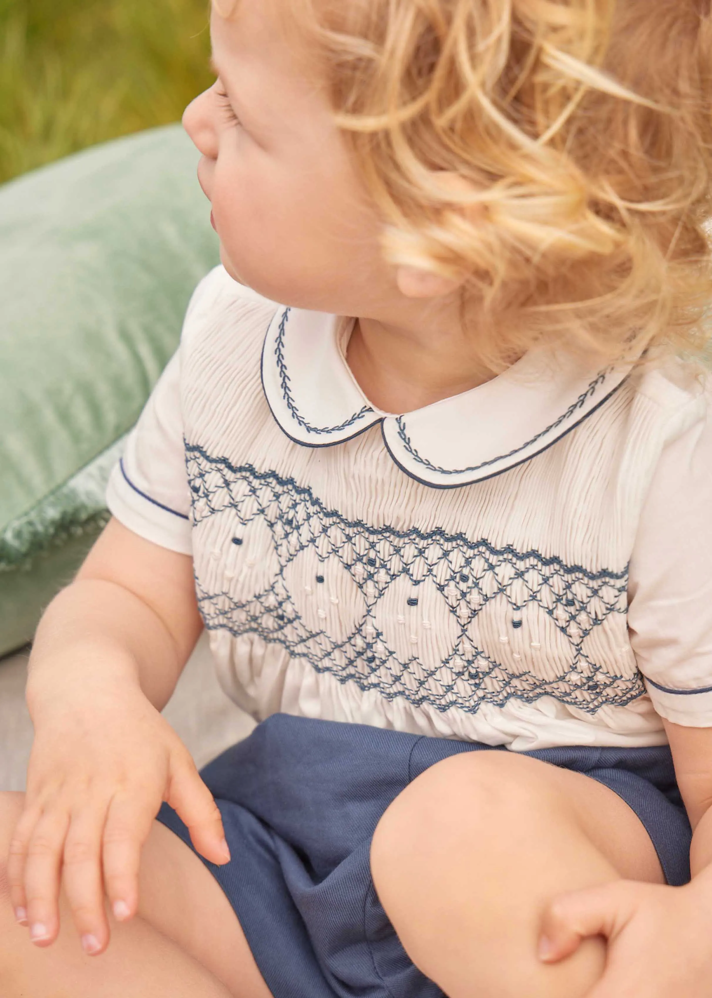 Hand Smocked Short Sleeve Two Piece Set in Royal Blue (18mths-5yrs)