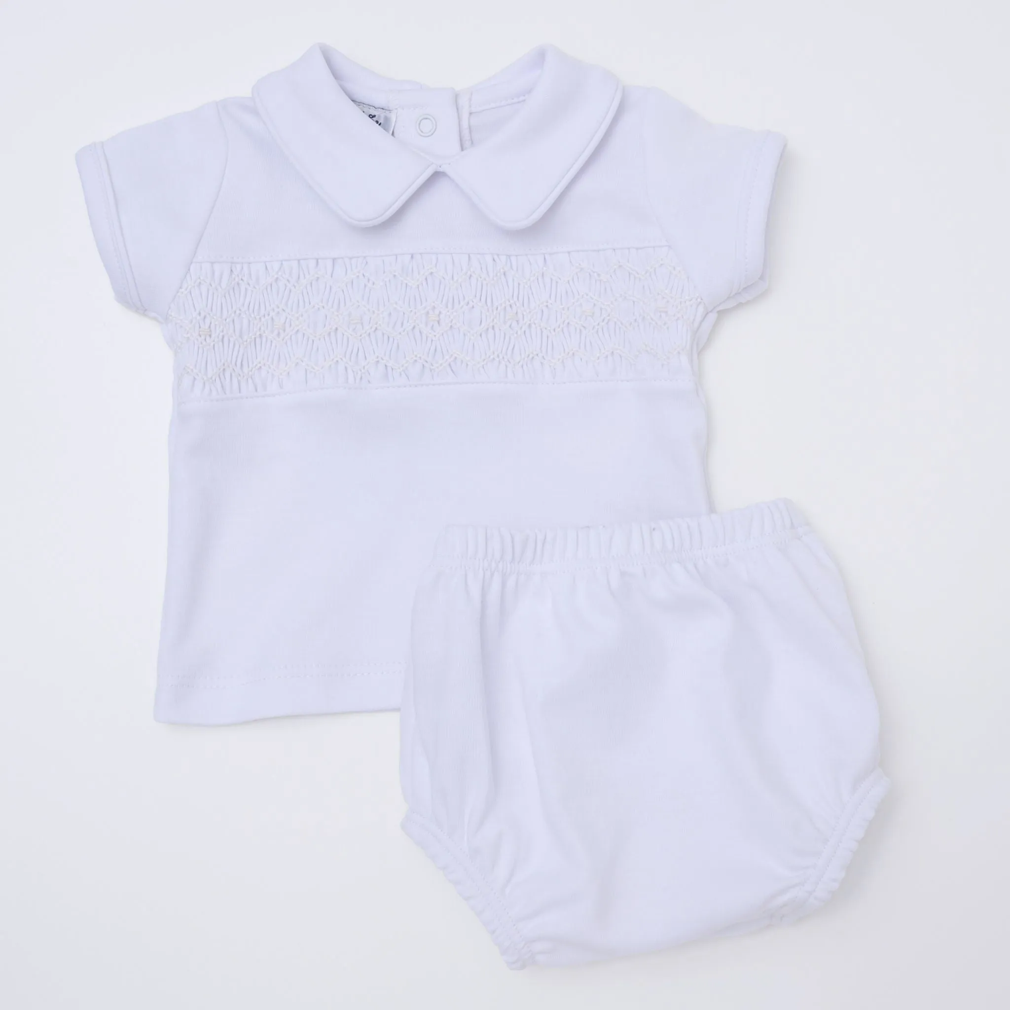 Hazel and Hudson Smocked Diaper Cover Set - White