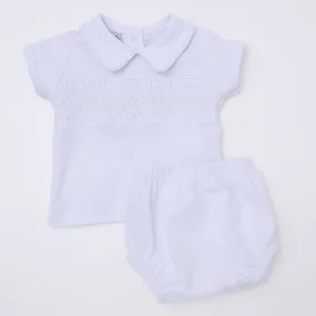Hazel and Hudson Smocked Diaper Cover Set - White