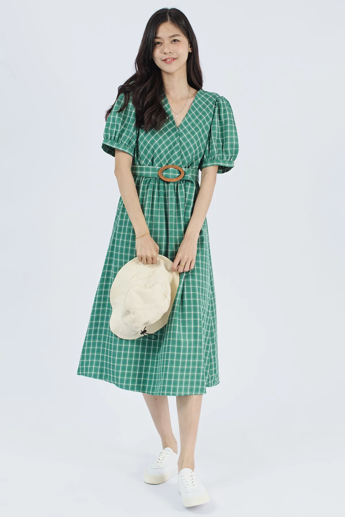 Isabel Checkered V Neck Dress