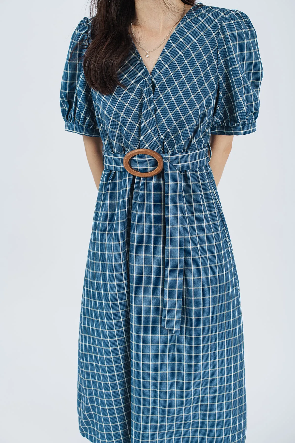 Isabel Checkered V Neck Dress