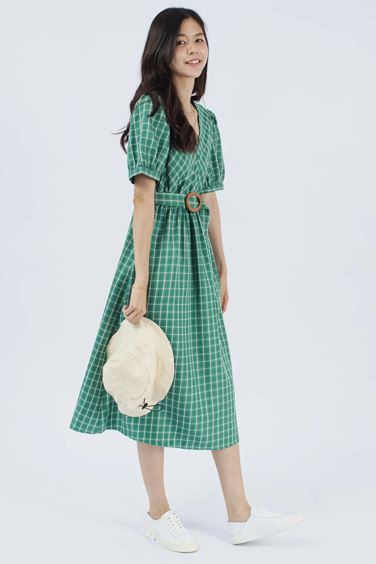 Isabel Checkered V Neck Dress