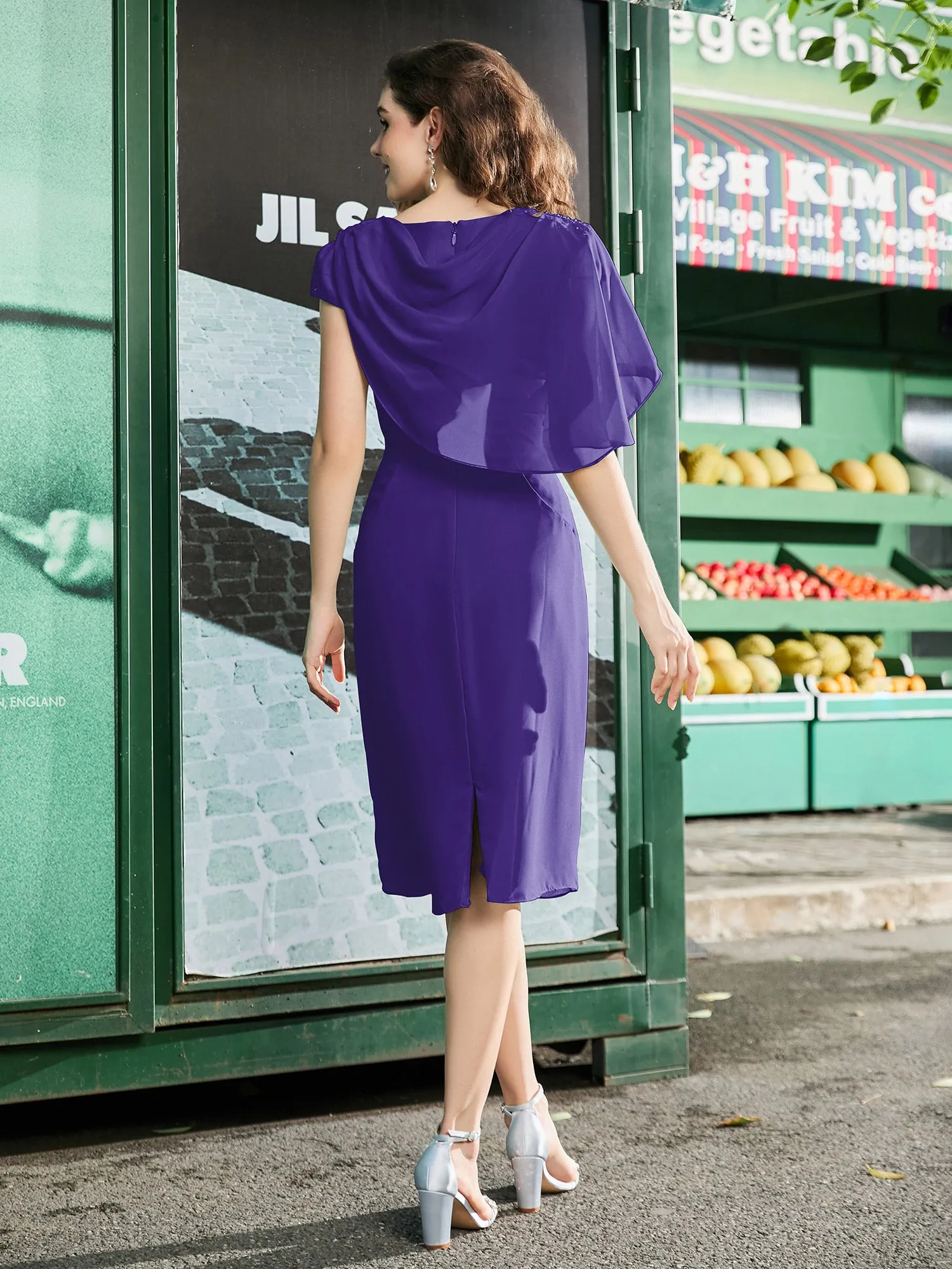 Jewel Cap Sleeve Chiffon Sheath Dress Regency