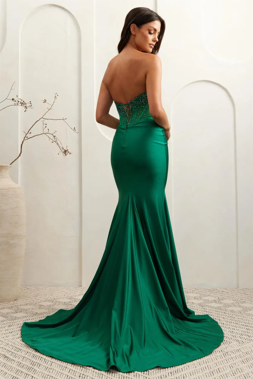 KARLI Strapless Diamante Corset Top Mermaid Prom & Formal Dress