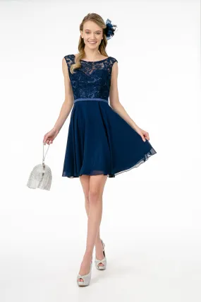 Lace Embellished Bodice Chiffon Short Dress GLGS2807