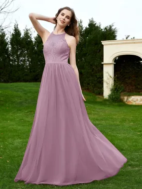 Lace Tulle Bridesmaid Gown Halter Neckline Wisteria Plus Size