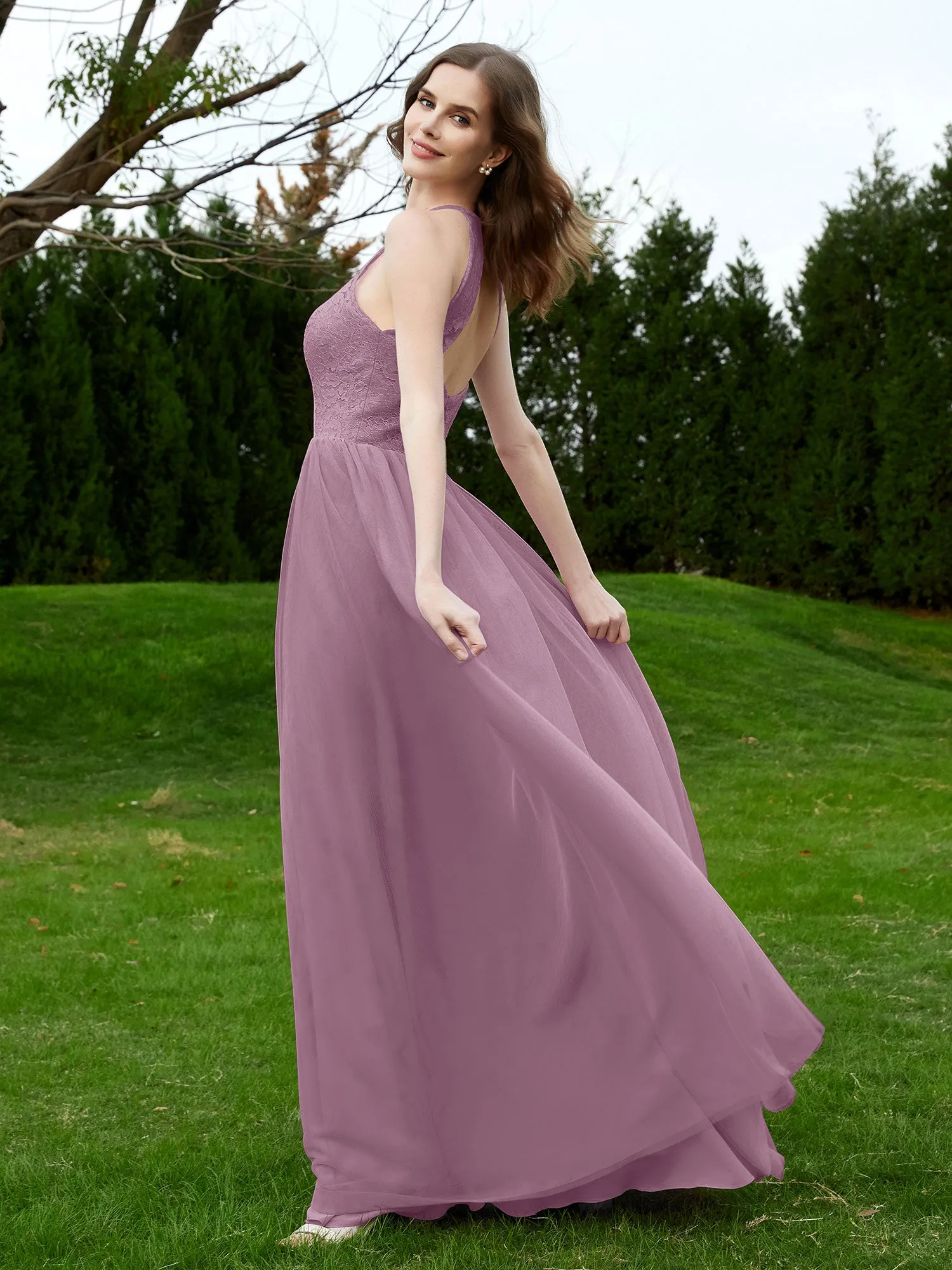 Lace Tulle Bridesmaid Gown Halter Neckline Wisteria Plus Size