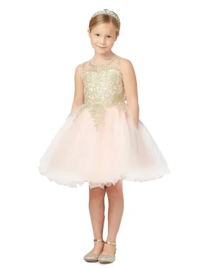 Little Girls Blush Gold Lace Tulle Short Pageant Easter Dress 2-6