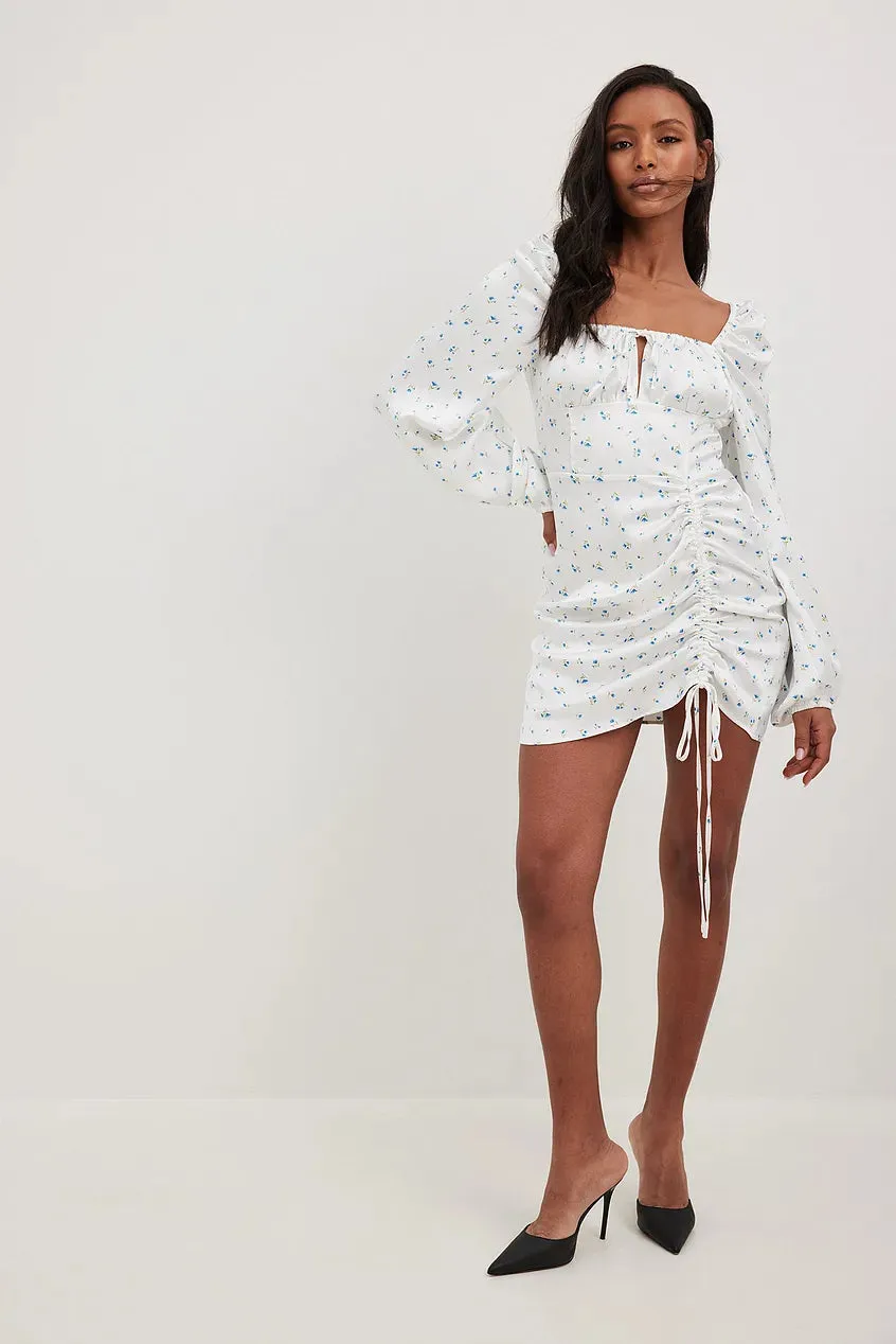 Long Sleeve Gathered Mini Dress