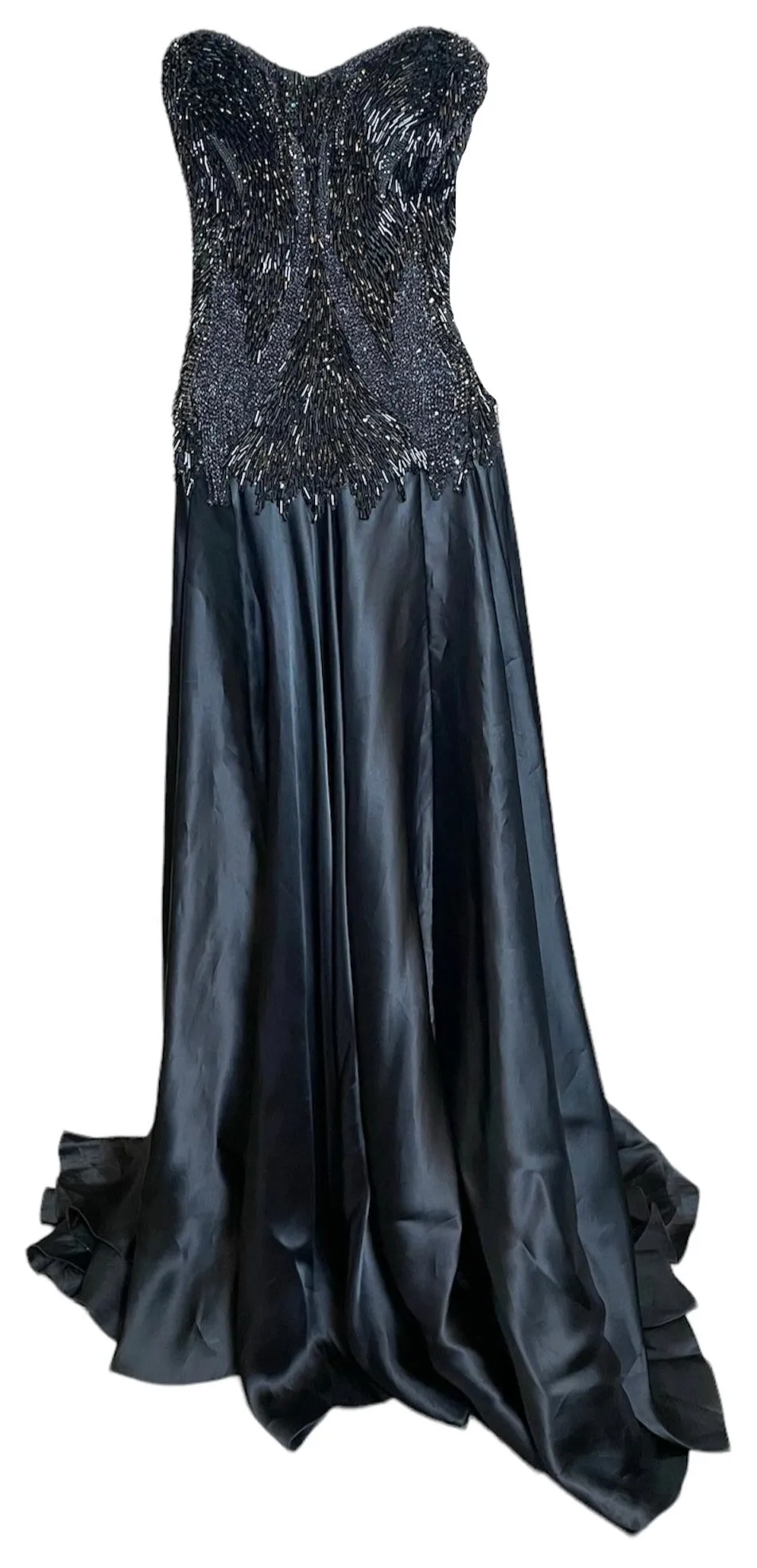 Lorena Sarbu Black Satin Gown with Heavily Beaded Bodice