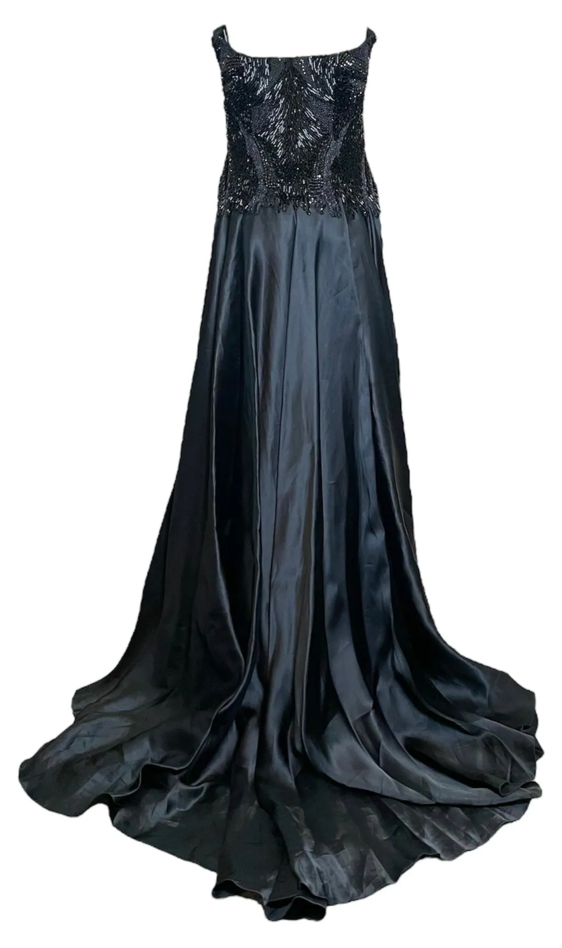 Lorena Sarbu Black Satin Gown with Heavily Beaded Bodice