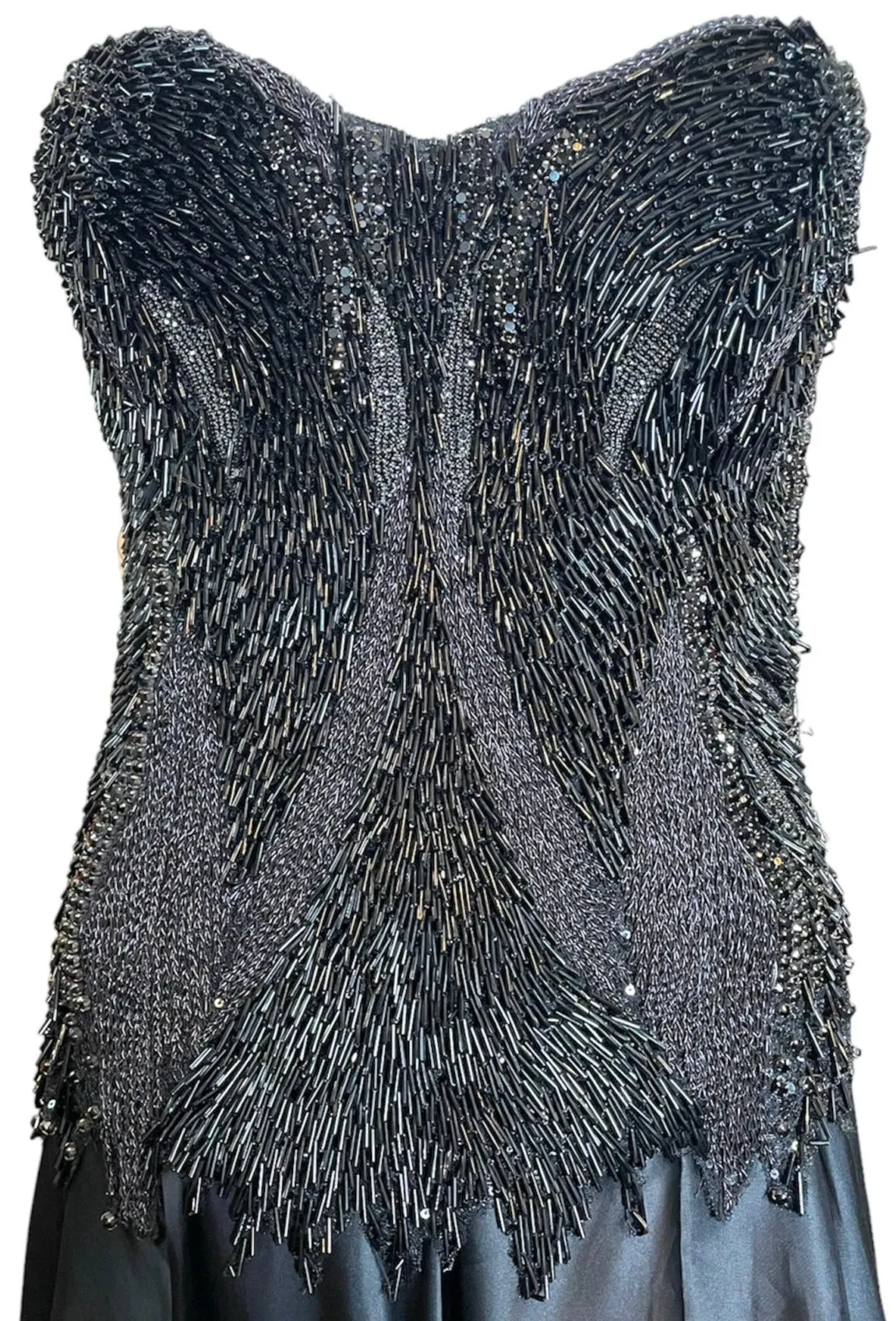Lorena Sarbu Black Satin Gown with Heavily Beaded Bodice