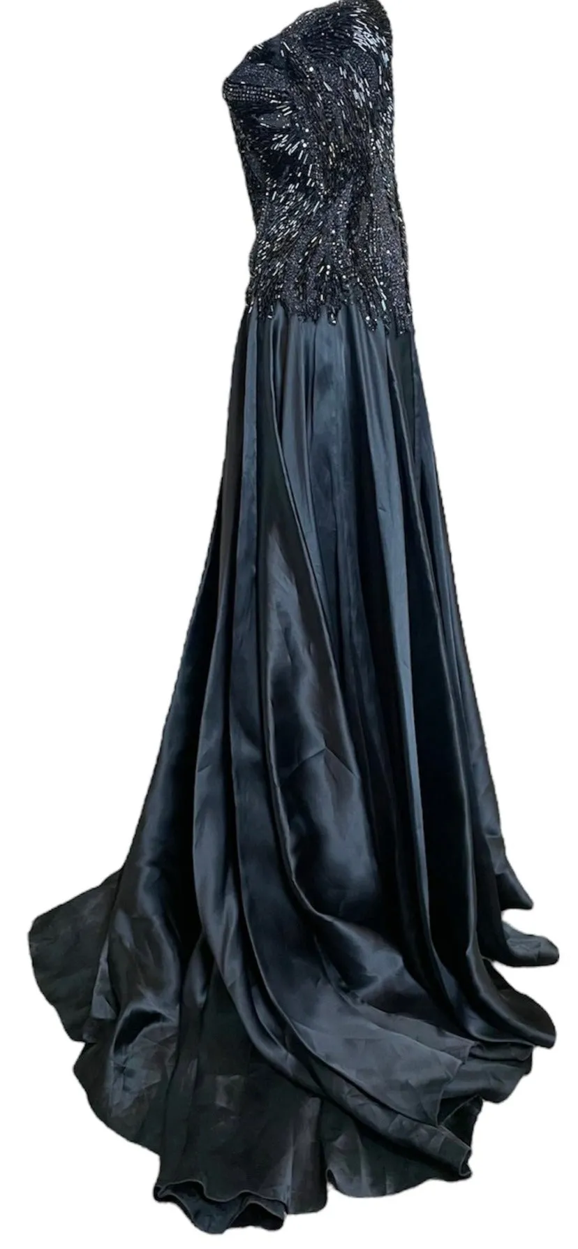 Lorena Sarbu Black Satin Gown with Heavily Beaded Bodice