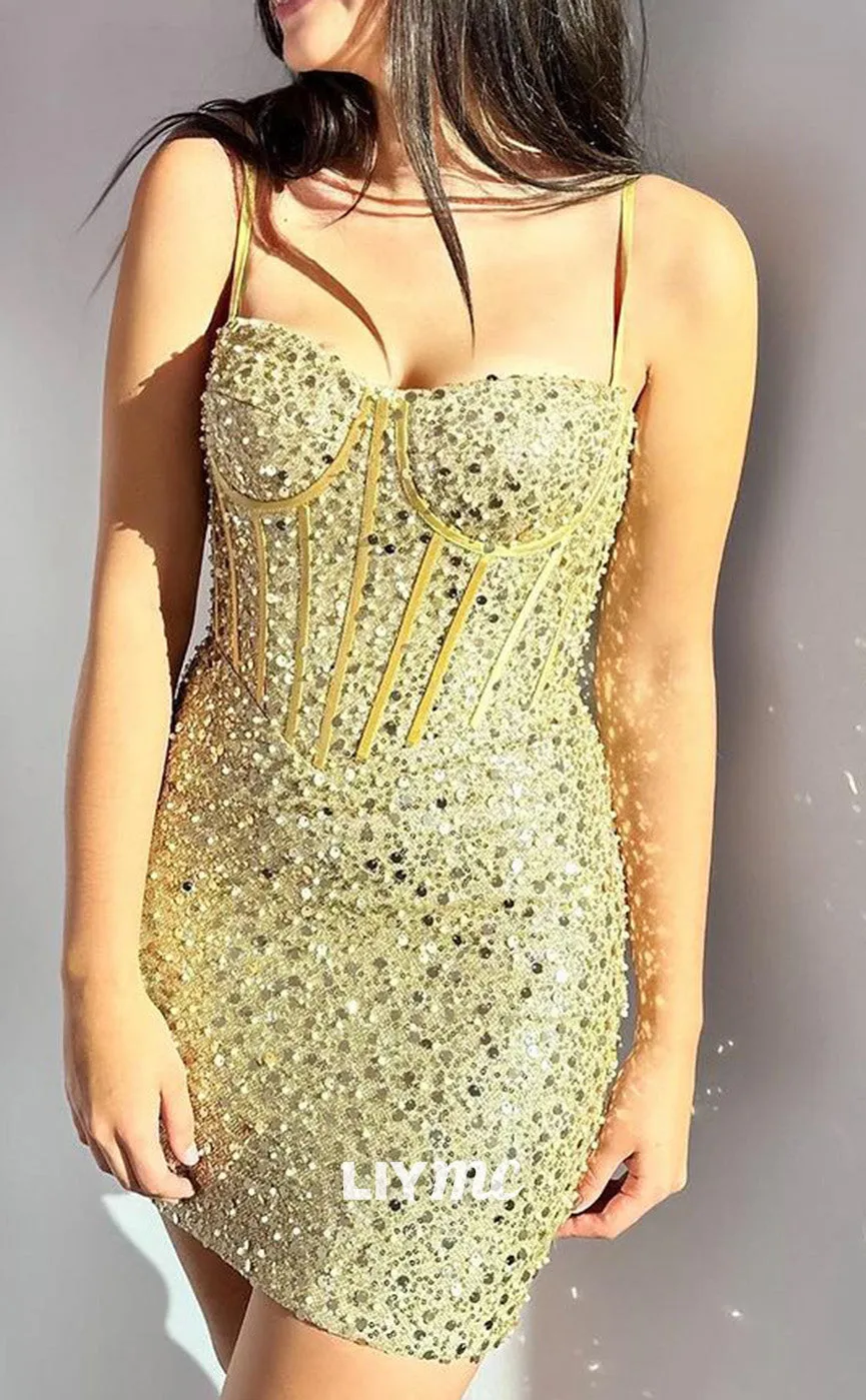 LY298 - Sweetheart Sleeveless Beaded Sheath Short Homecoming Dress