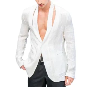 Men's Fashion Casual V-neck Slim Fit Textured Fabric Blazer 41527021K