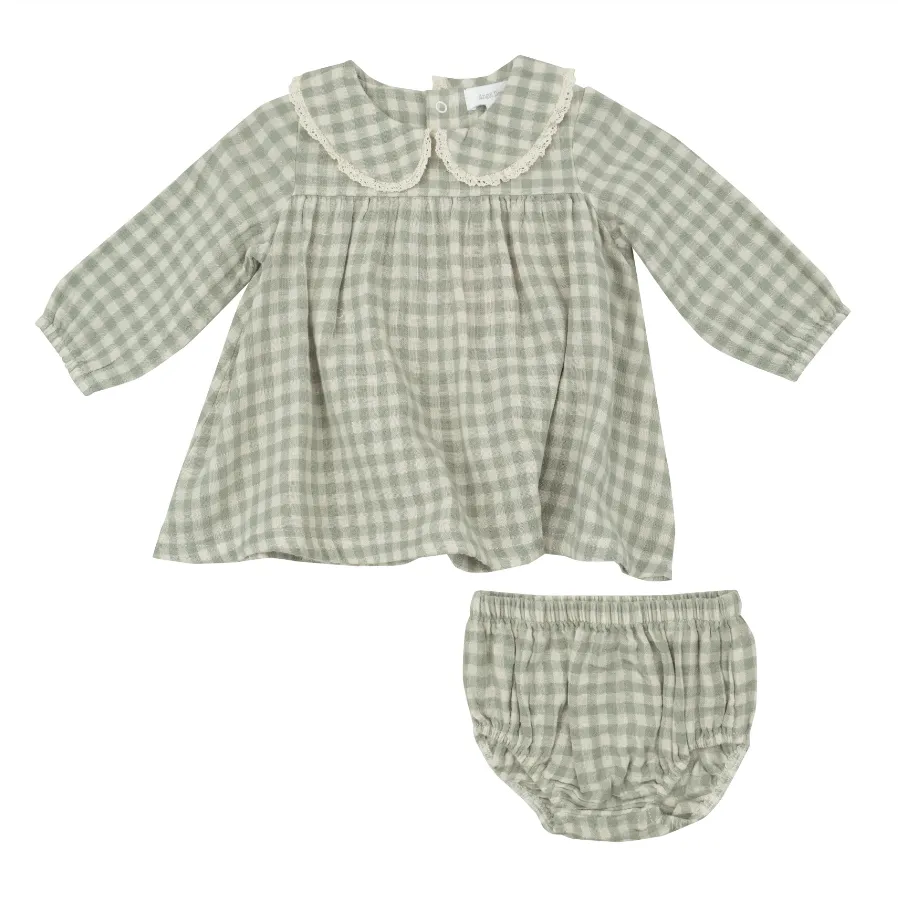 Mini Green Gingham Peter Pan Collar Dress with Bloomer
