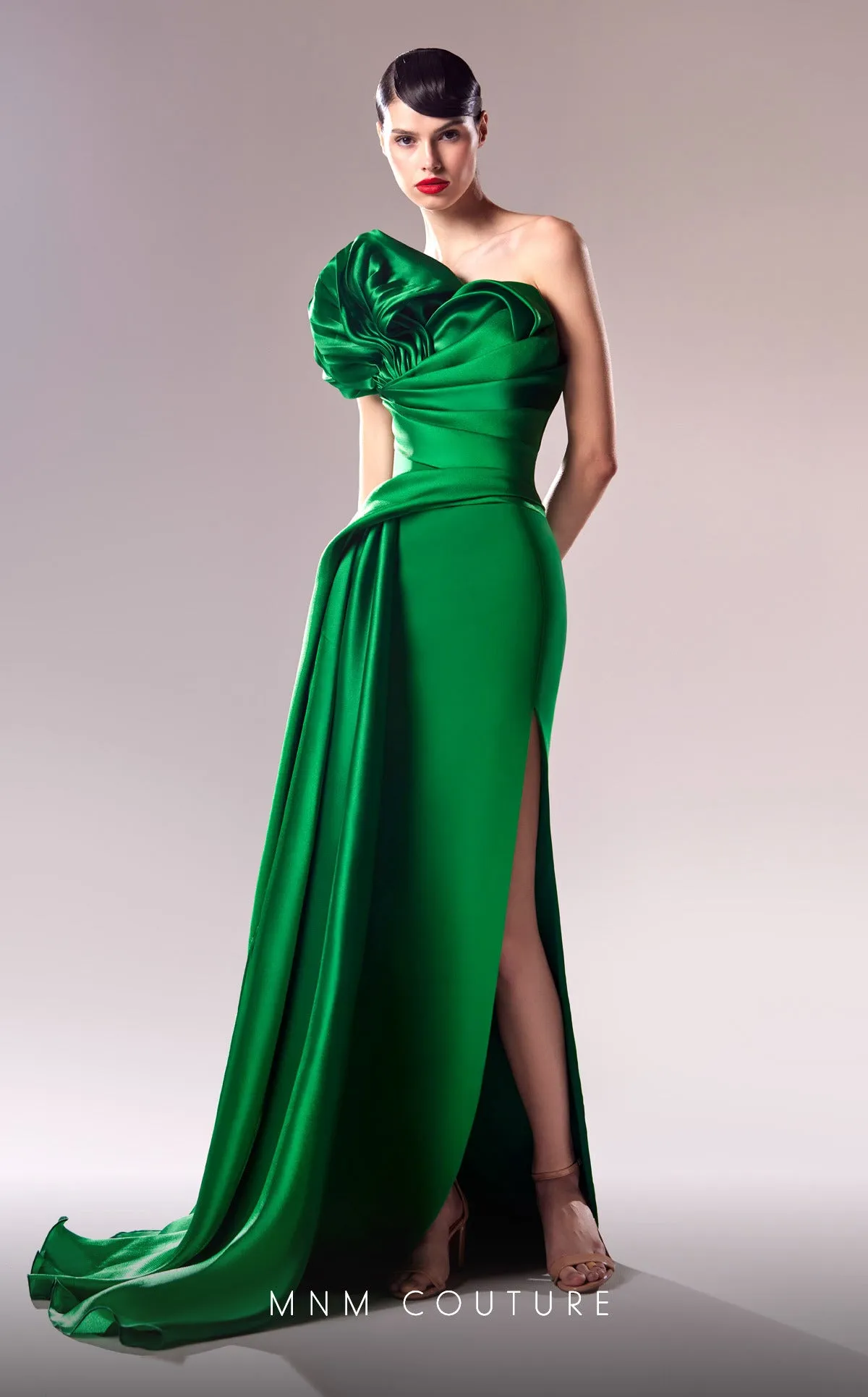 MNM Couture G1621 : Emerald Green Strapless Draped Evening Gown