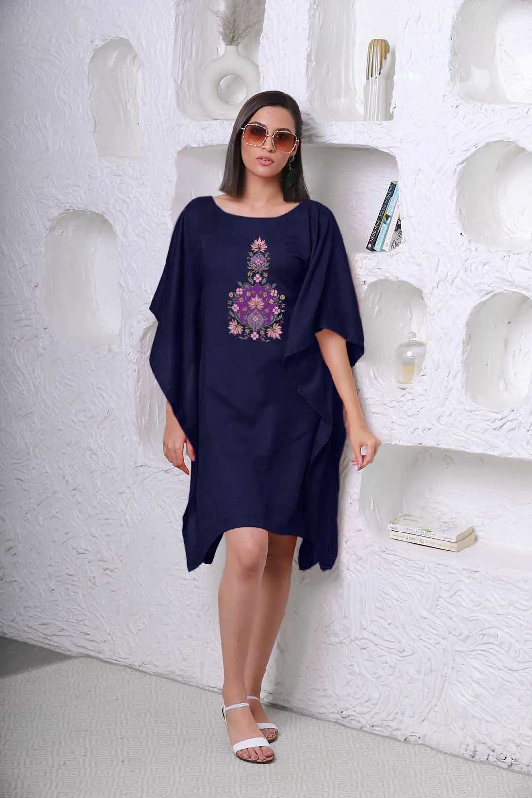 Navy Rayon Kaftan - Ancient motif