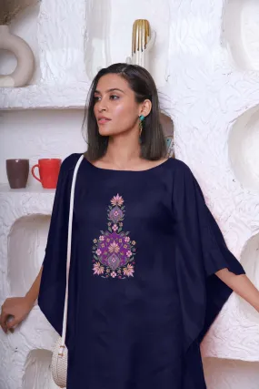 Navy Rayon Kaftan - Ancient motif