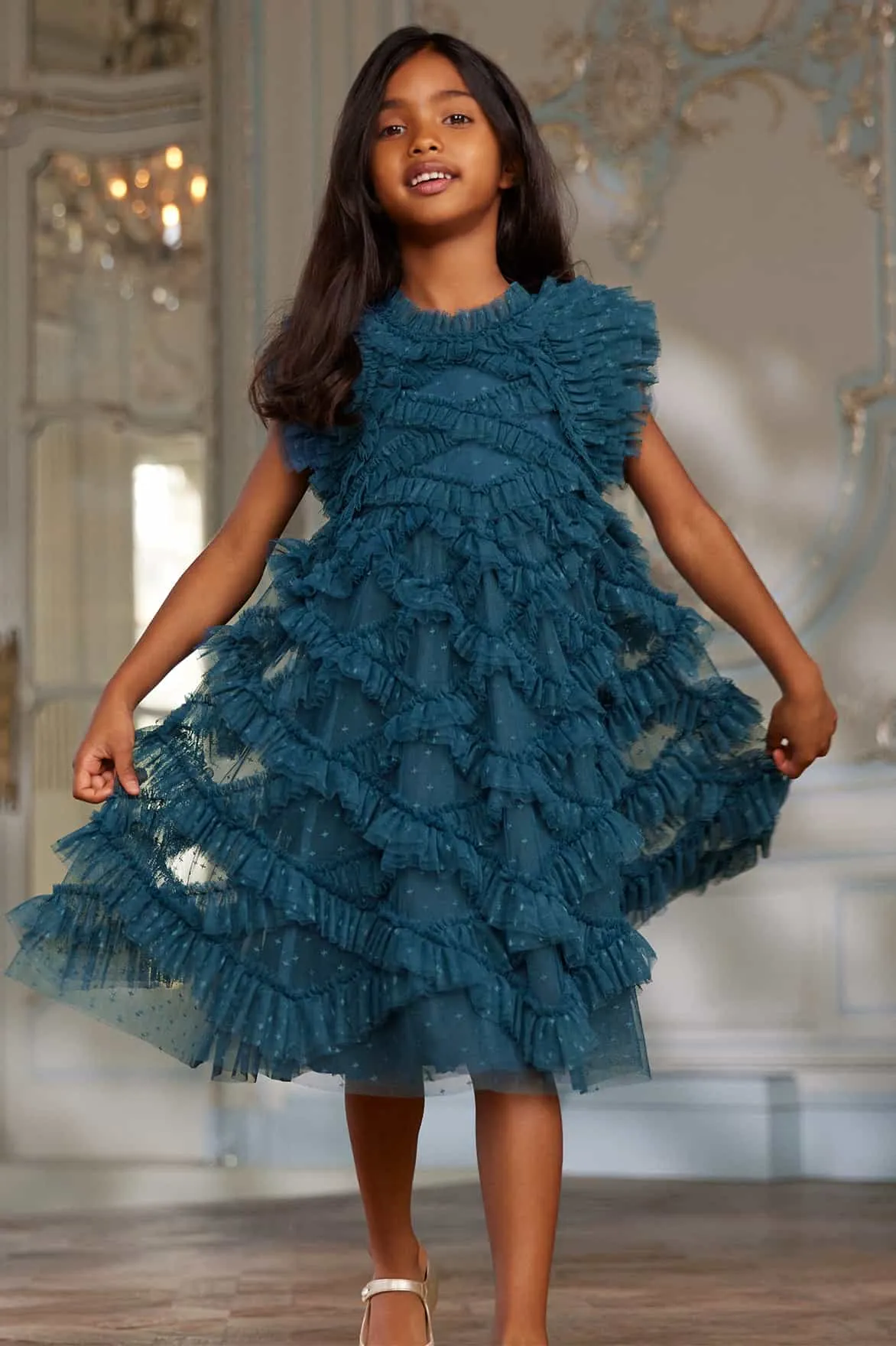 Needle & Thread Girls Genevieve Dress in Blue